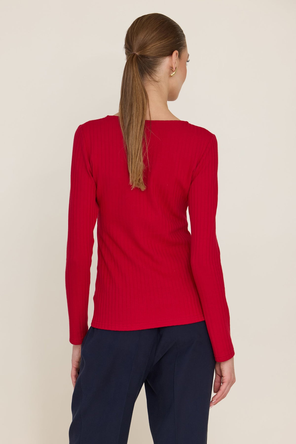 Longsleeve w szerszy prążek karminowa czerwień