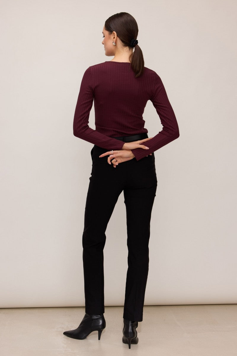 Longsleeve w szerszy prążek wiśniowy