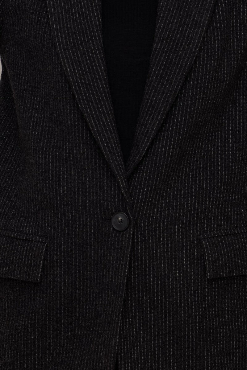 Striped wool jacket with one button, black