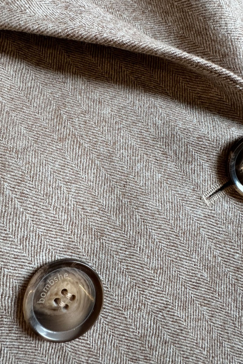 Beige double-breasted herringbone merino wool jacket